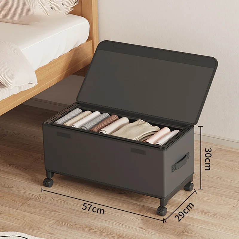Unterbett-Aufbewahrungsbox mit Rollen, 57 cm lang, staubdicht, faltbarer Kleidungsorganizer Behälter - Schwarz