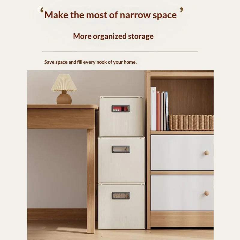 Boîte de rangement taille M 37 x 27,5 x 26 cm avec couvercle verrouillable, fenêtre transparente, contenant pliable en plastique - Beige