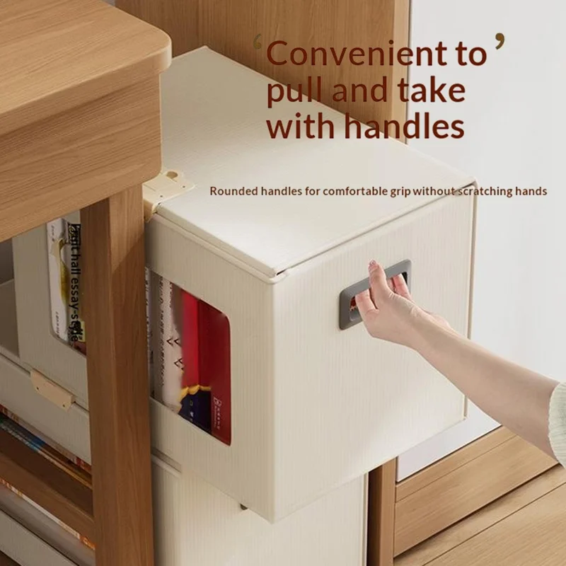 Boîte de rangement taille L 44 x 29 x 30 cm avec couvercle verrouillable, fenêtre transparente, contenant pliable en plastique - Beige