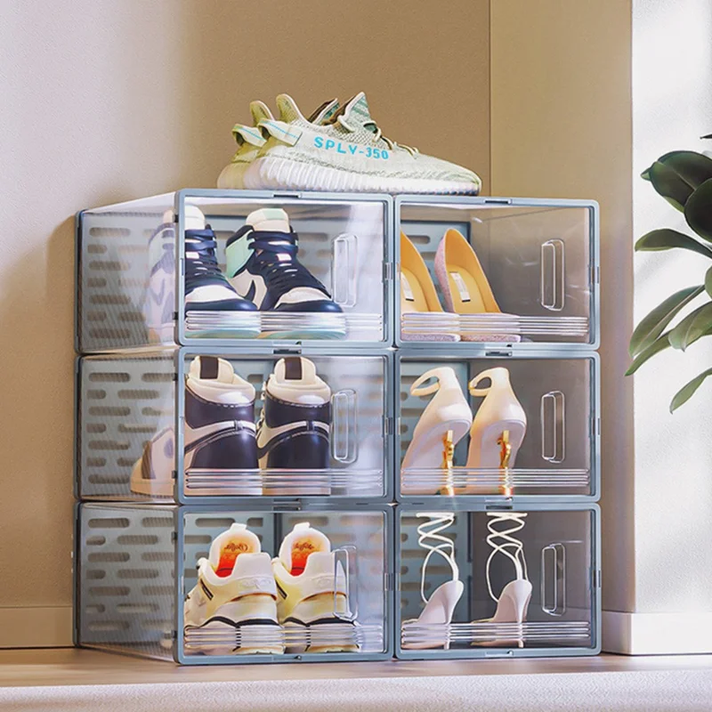 6 pièces de boîte à chaussures transparente en plastique empilable, organisateur de chaussures anti-poussière avec trous de ventilation - Style B