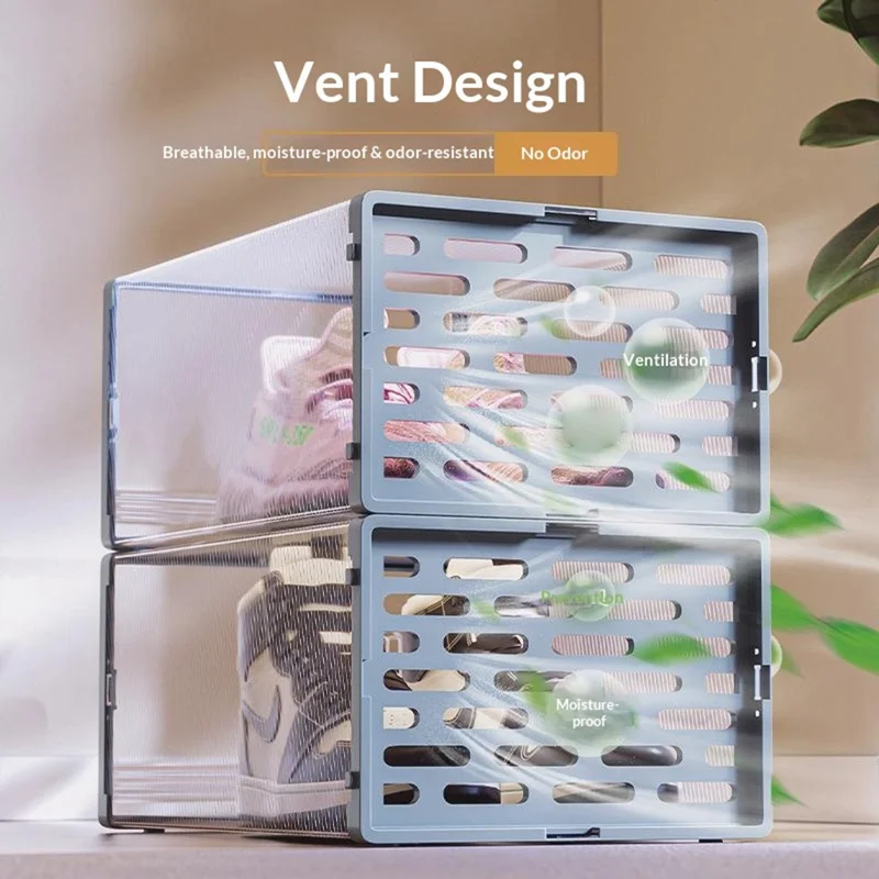 6 pièces de boîte à chaussures transparente en plastique empilable, organisateur de chaussures anti-poussière avec trous de ventilation - Style B