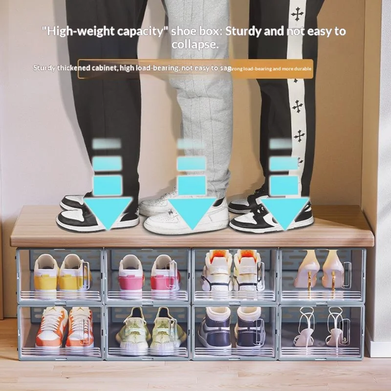 6 pièces de boîte à chaussures transparente en plastique empilable, organisateur de chaussures anti-poussière avec trous de ventilation - Style B