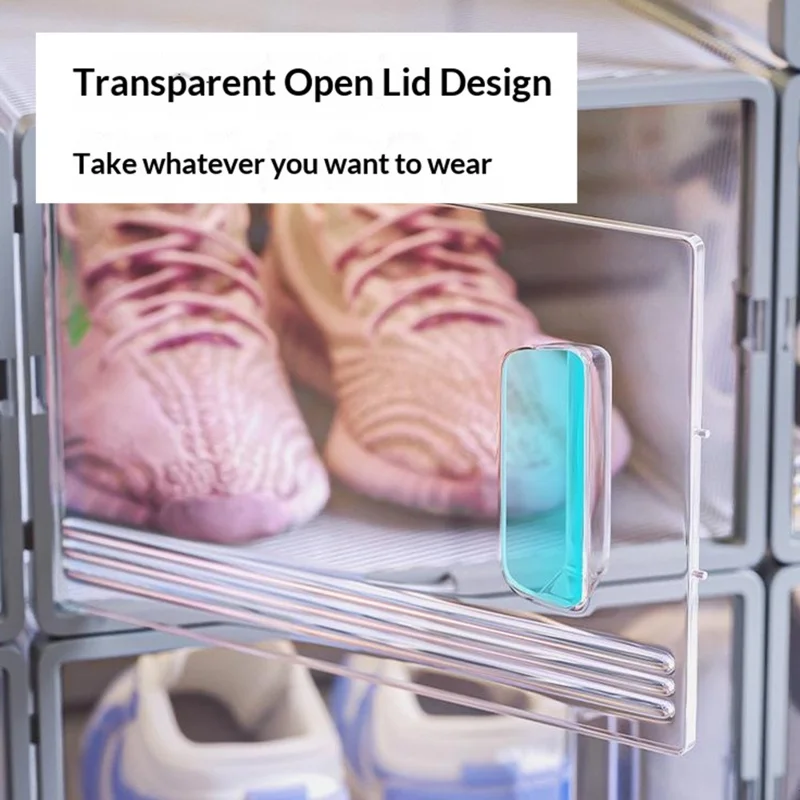 6 pièces de boîte à chaussures transparente en plastique empilable, organisateur de chaussures anti-poussière avec trous de ventilation - Style B