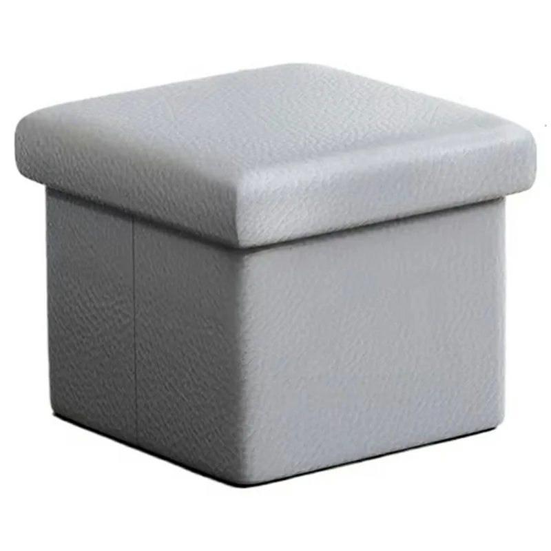 25 x 25 x 25cm 16L PU Leather Storage Ottoman Foldable Seat Stool Footrest Pouffe for Entryway Kids Room - Grey