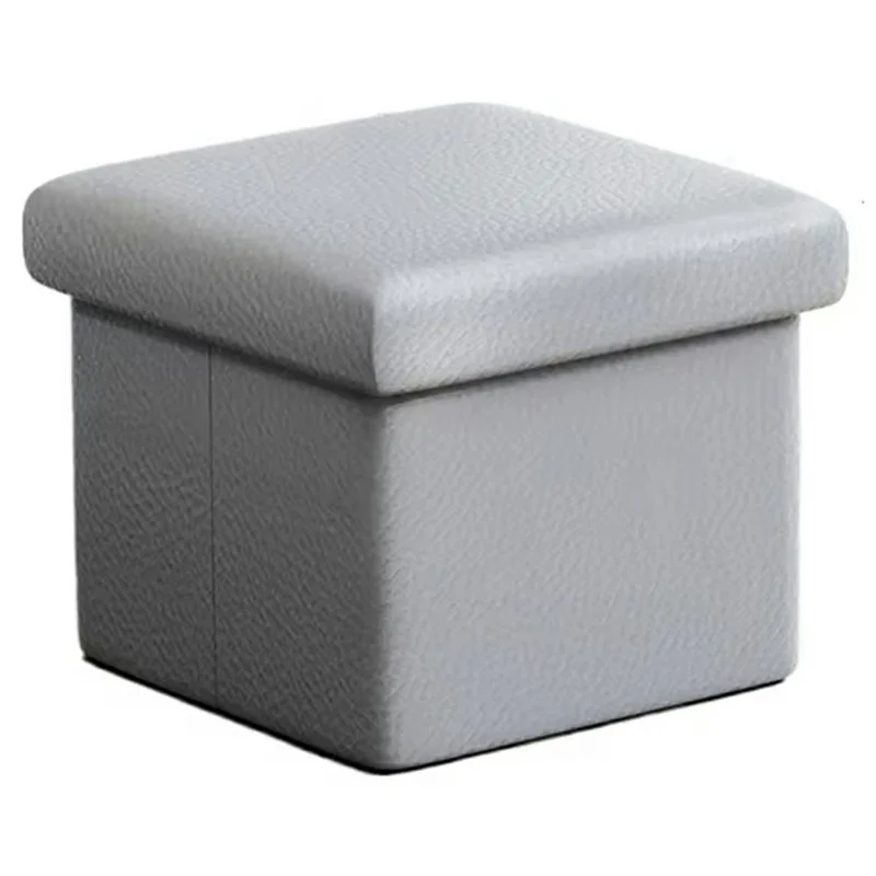 31 x 31 x 31cm 30L PU Leather Storage Ottoman Foldable Seat Stool Footrest Pouffe for Entryway Kids Room - Grey