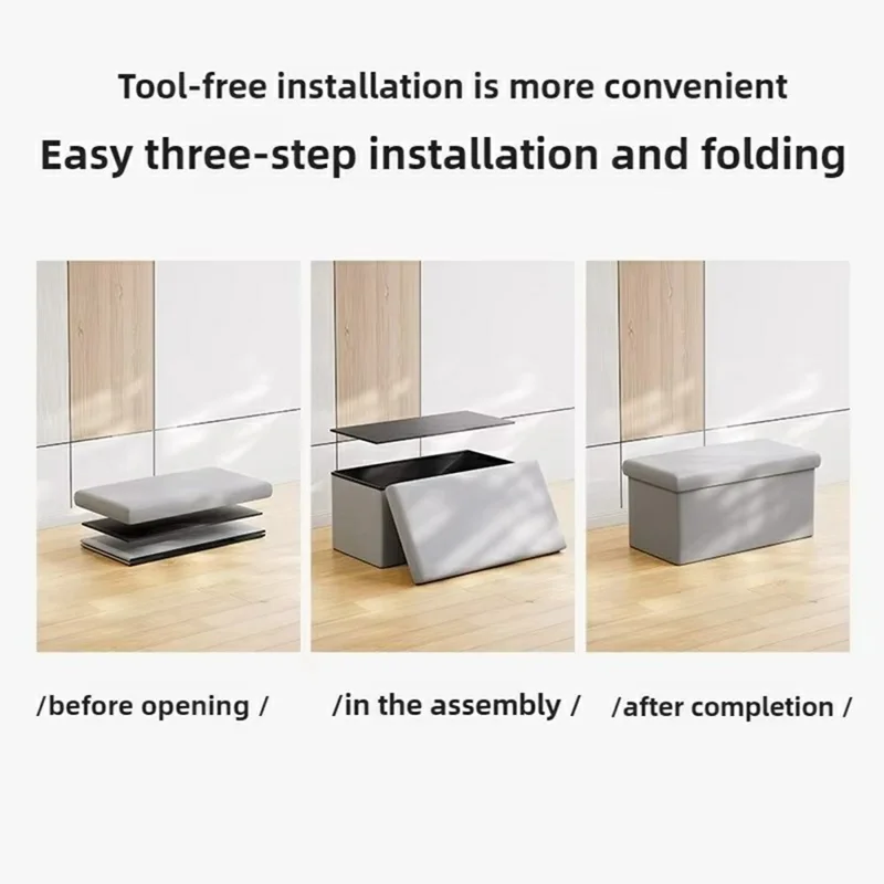 31 x 31 x 31cm 30L PU Leather Storage Ottoman Foldable Seat Stool Footrest Pouffe for Entryway Kids Room - Grey