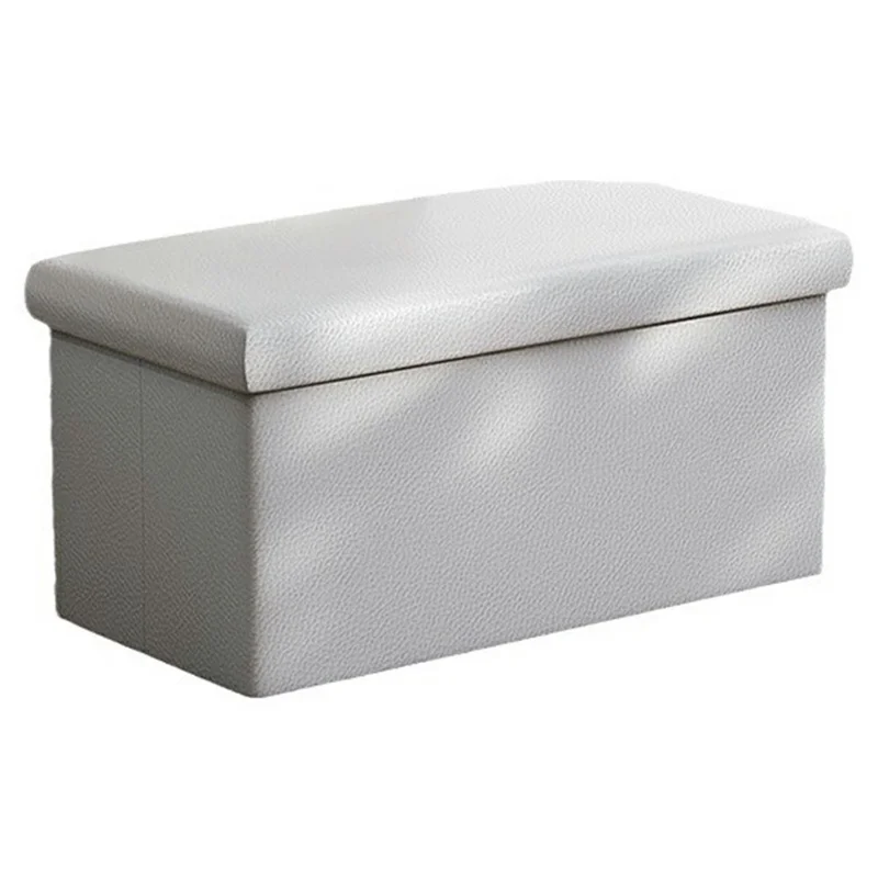 Tabouret de rangement en cuir PU 49 x 31 x 31 cm 47 L, pouf pliable, siège, repose-pieds pour entrée, chambre d'enfant - Gris