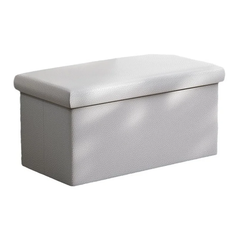 76 x 38 x 38cm 110L PU Leather Storage Ottoman Foldable Seat Stool Footrest Pouffe for Entryway Kids Room - Grey