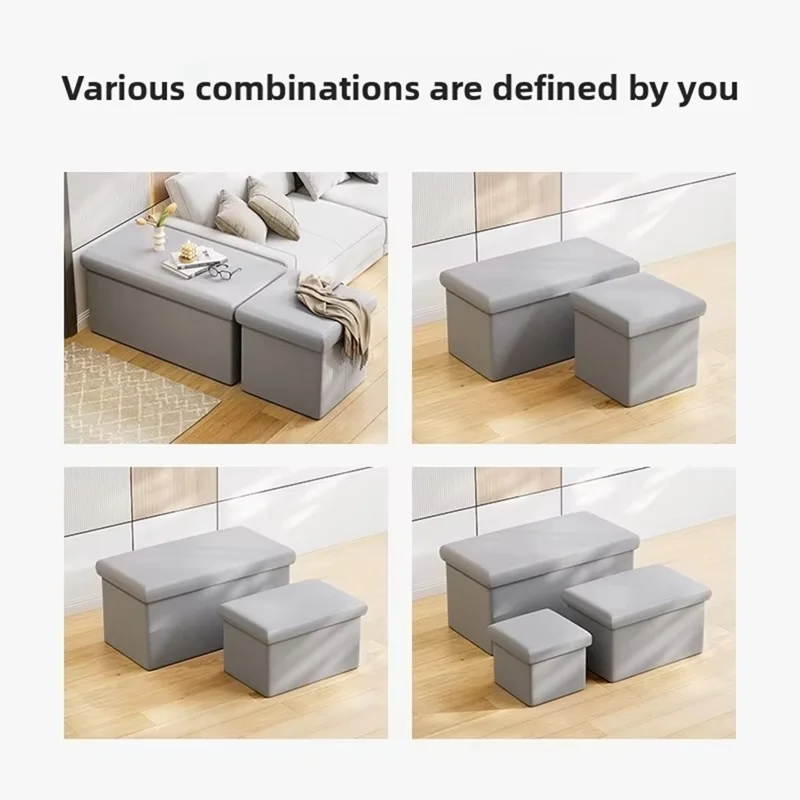 76 x 38 x 38cm 110L PU Leather Storage Ottoman Foldable Seat Stool Footrest Pouffe for Entryway Kids Room - Grey