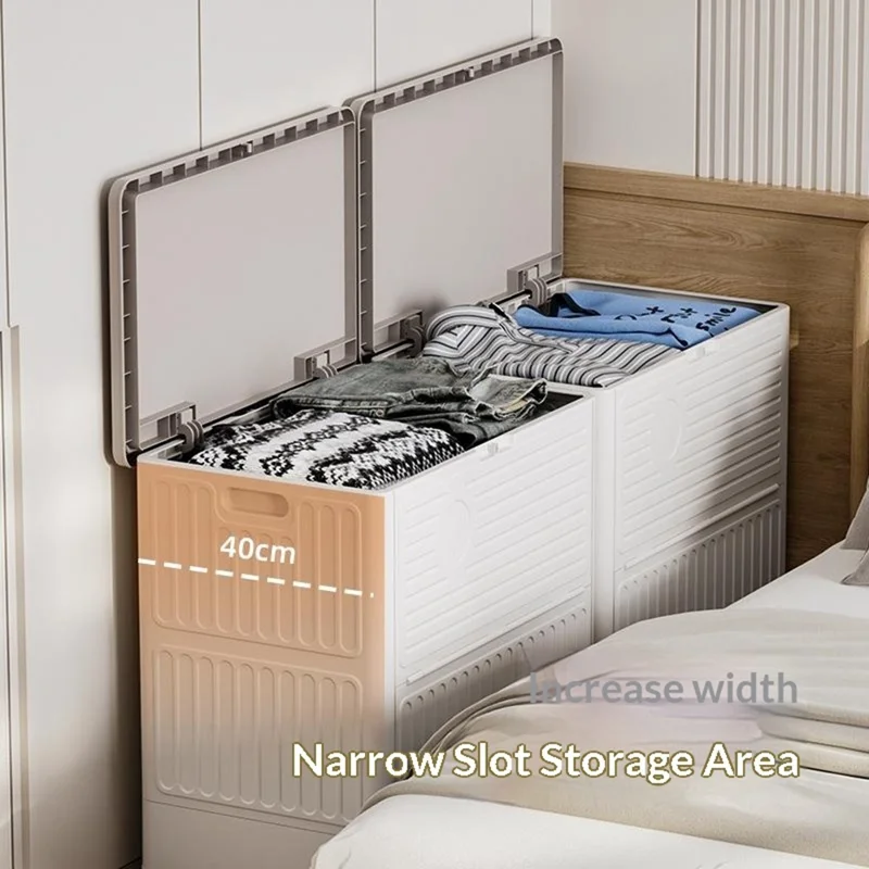 Boîte de rangement en plastique pliable avec couvercle basculant, à roulettes, grand volume, bac de rangement pour vêtements et jouets