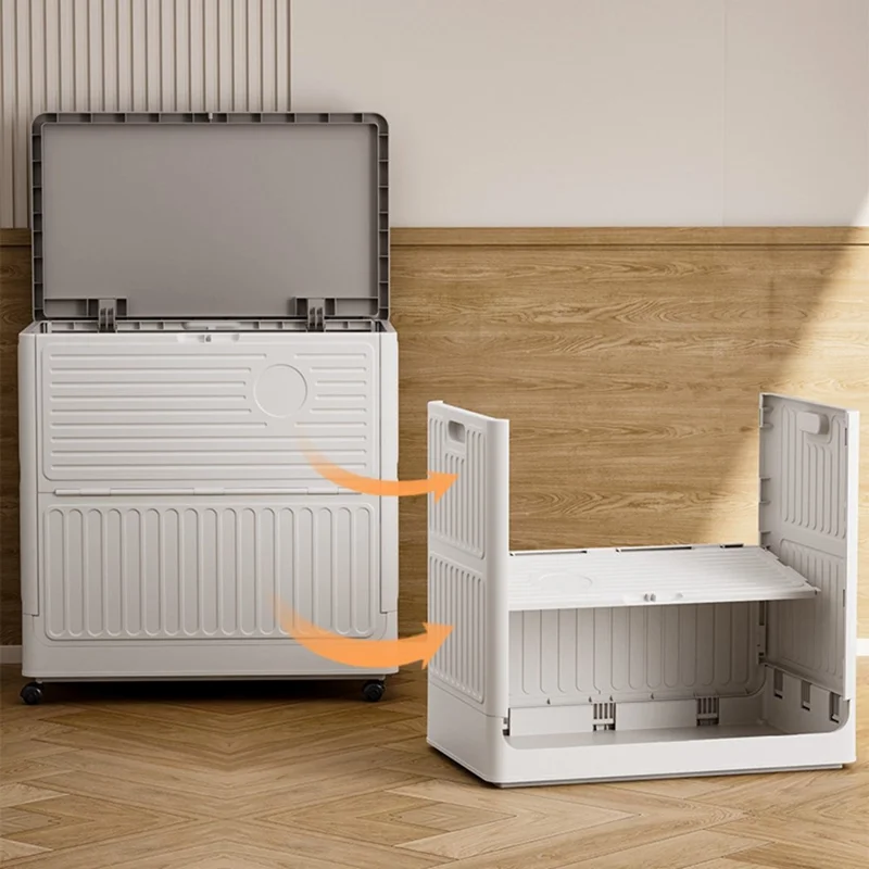 Boîte de rangement en plastique pliable avec couvercle basculant, à roulettes, grand volume, bac de rangement pour vêtements et jouets