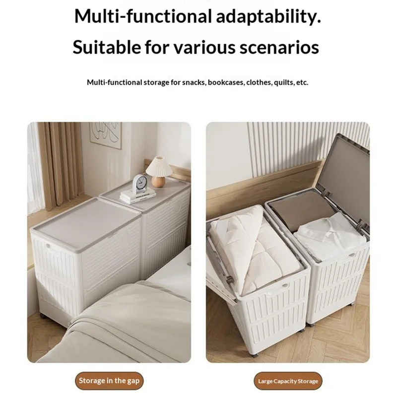 Boîte de rangement en plastique pliable avec couvercle basculant, à roulettes, grand volume, bac de rangement pour vêtements et jouets