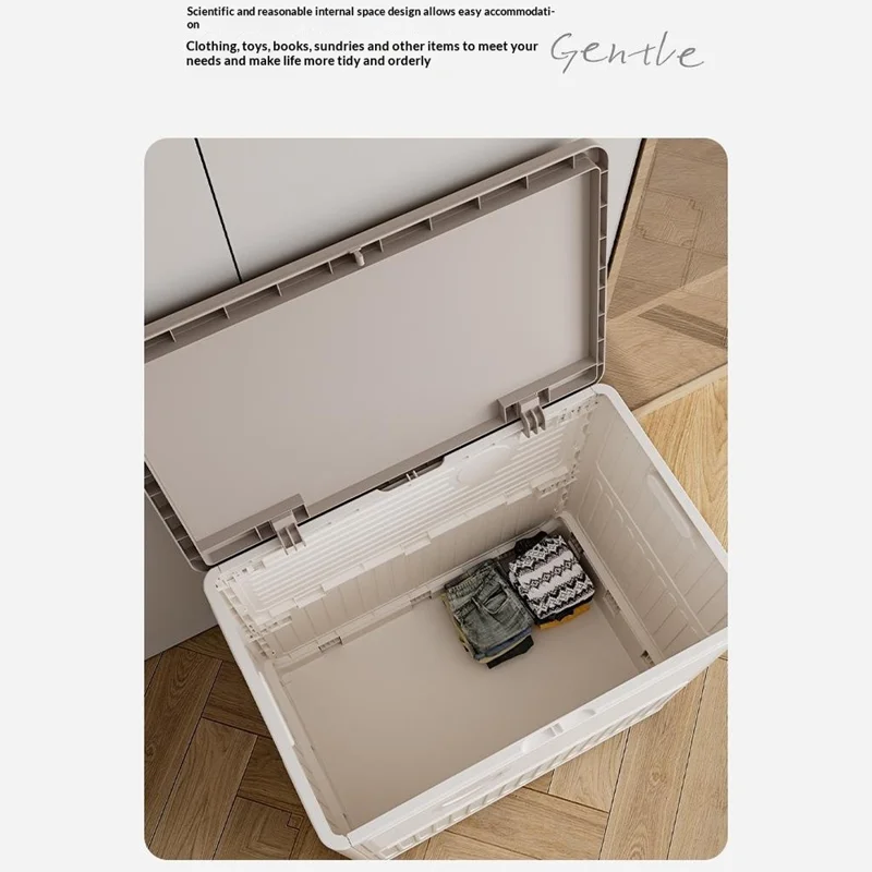 Boîte de rangement en plastique pliable avec couvercle basculant, à roulettes, grand volume, bac de rangement pour vêtements et jouets