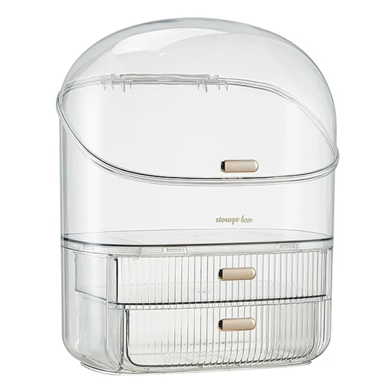 Clear Makeup Organizer Box With Lid 2 Drawer Storage Cosmetic Case Desktop Dustproof Beauty Organizer - Transparent