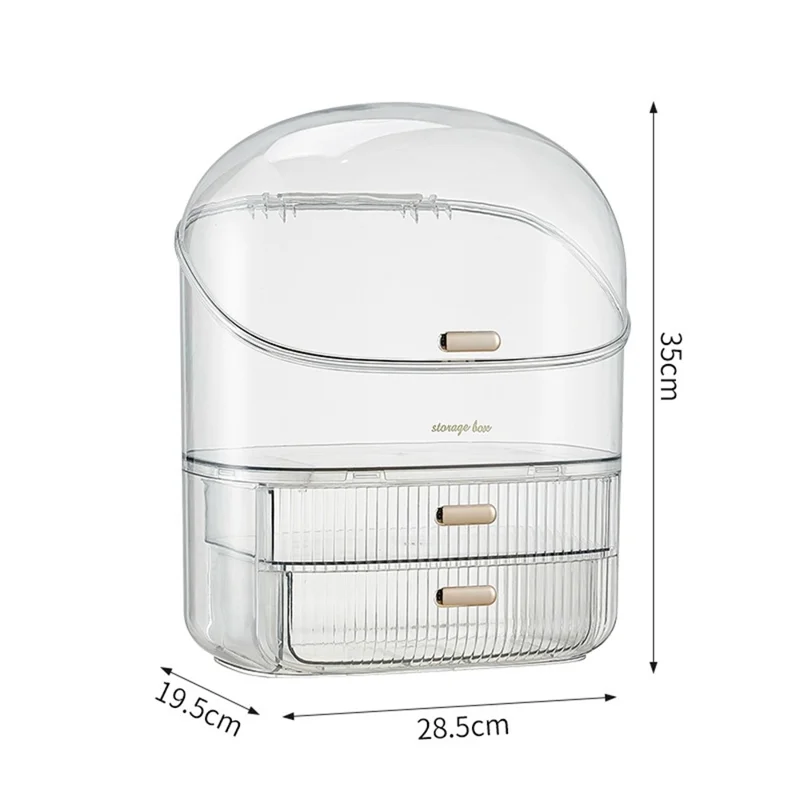 Clear Makeup Organizer Box With Lid 2 Drawer Storage Cosmetic Case Desktop Dustproof Beauty Organizer - Transparent