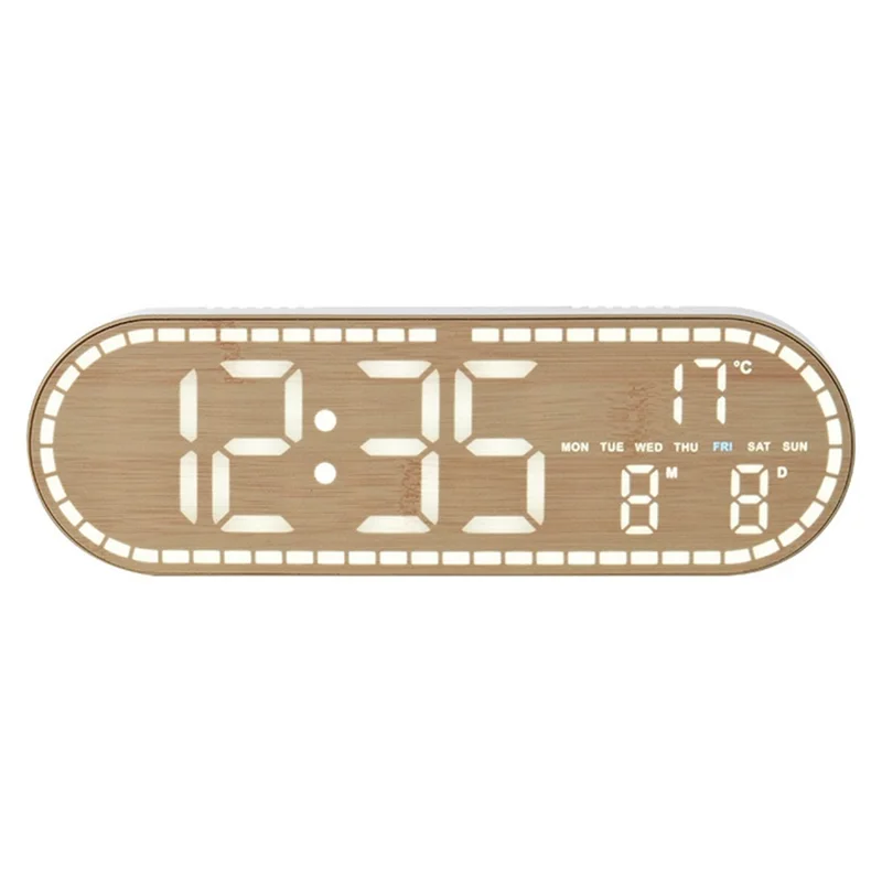 Horloge murale ovale multifonction GH8053, horloge électronique LED réglable avec 4 niveaux de luminosité, affichage de la date et de la température - Jaune