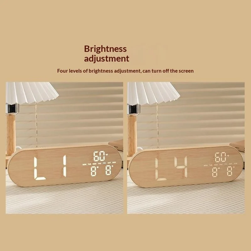 Horloge murale ovale multifonction GH8053, horloge électronique LED réglable avec 4 niveaux de luminosité, affichage de la date et de la température - Jaune