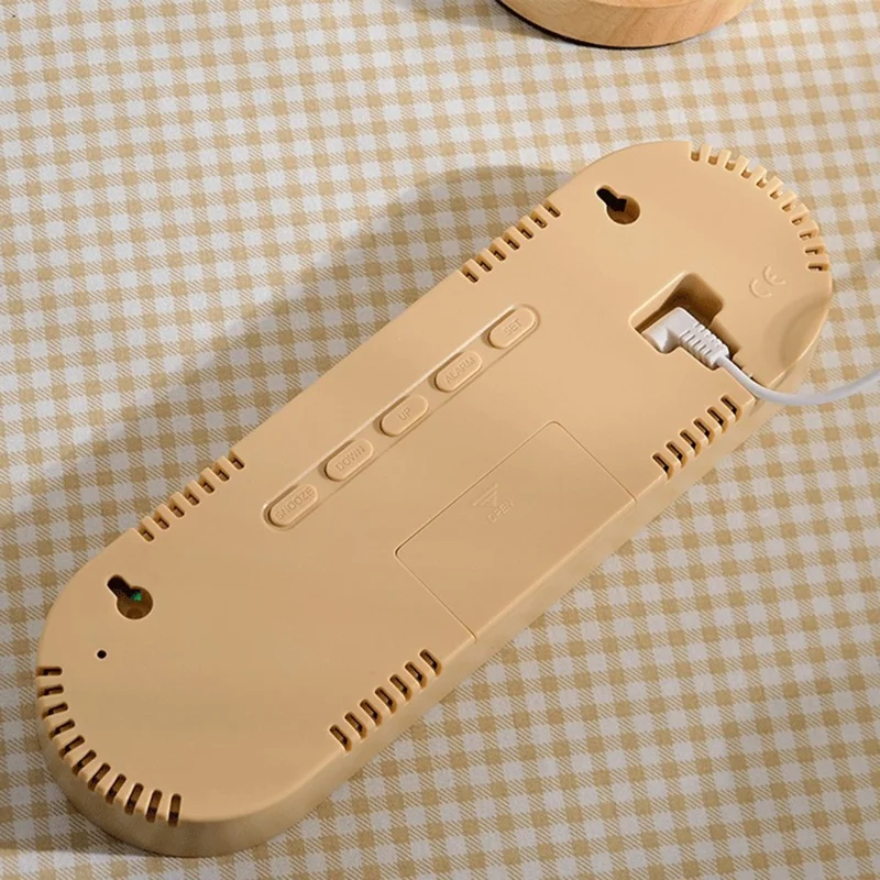 Horloge murale ovale multifonction GH8053, horloge électronique LED réglable avec 4 niveaux de luminosité, affichage de la date et de la température - Jaune