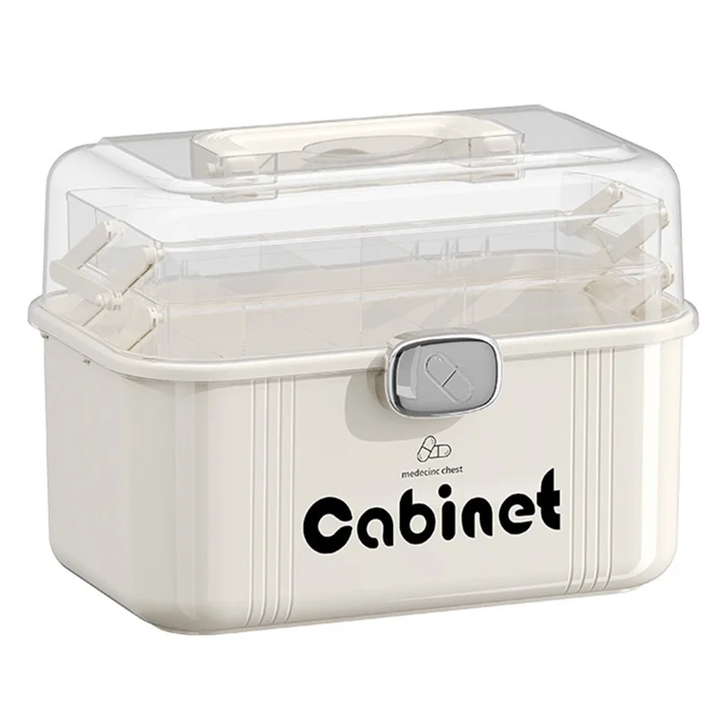 3-lagiges Medikamentenbox mit großer Kapazität, mehrschichtiger medizinischer Aufbewahrungsschrank, transparente Erste-Hilfe-Box mit Griff und Schloss zur Organisation zu Hause