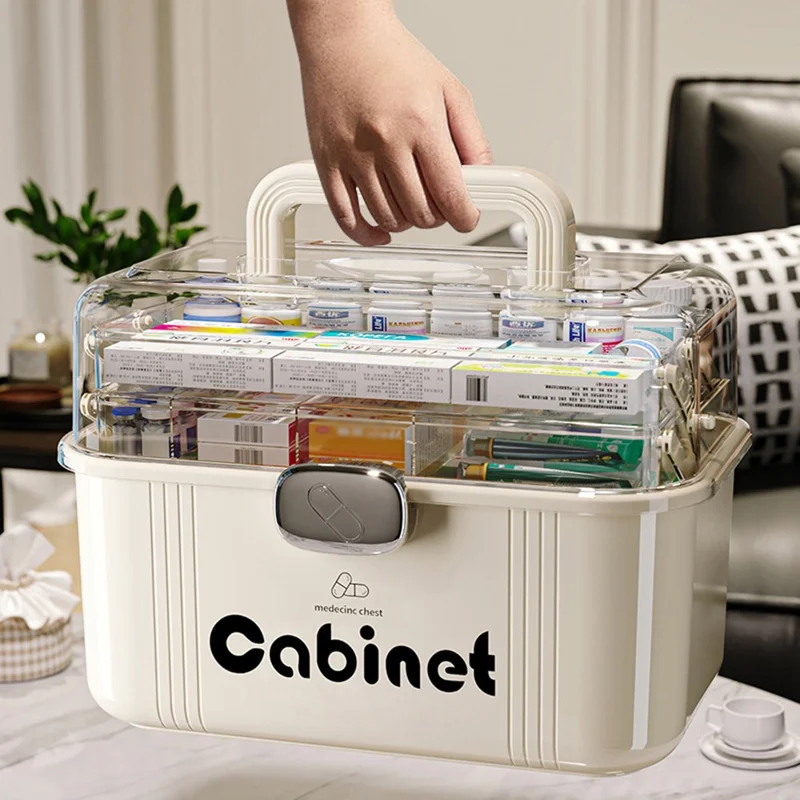 3-lagiges Medikamentenbox mit großer Kapazität, mehrschichtiger medizinischer Aufbewahrungsschrank, transparente Erste-Hilfe-Box mit Griff und Schloss zur Organisation zu Hause