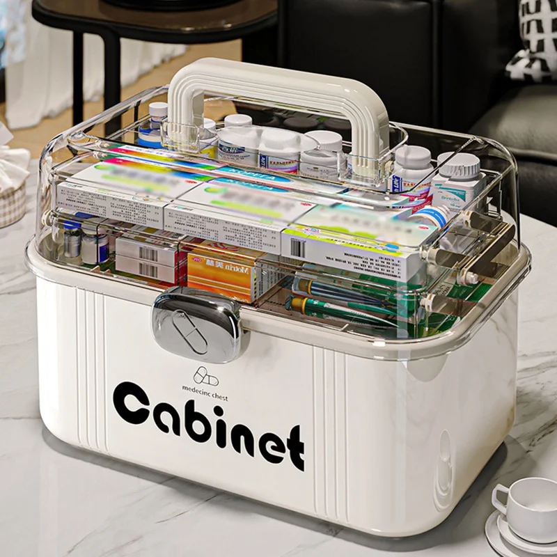 3-lagiges Medikamentenbox mit großer Kapazität, mehrschichtiger medizinischer Aufbewahrungsschrank, transparente Erste-Hilfe-Box mit Griff und Schloss zur Organisation zu Hause
