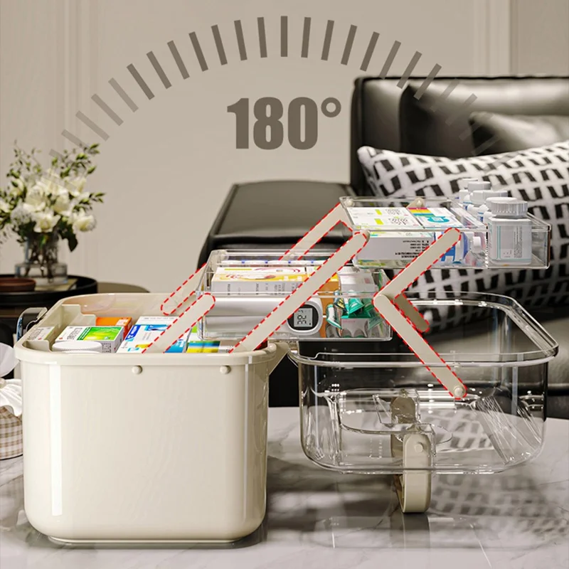 3-lagiges Medikamentenbox mit großer Kapazität, mehrschichtiger medizinischer Aufbewahrungsschrank, transparente Erste-Hilfe-Box mit Griff und Schloss zur Organisation zu Hause