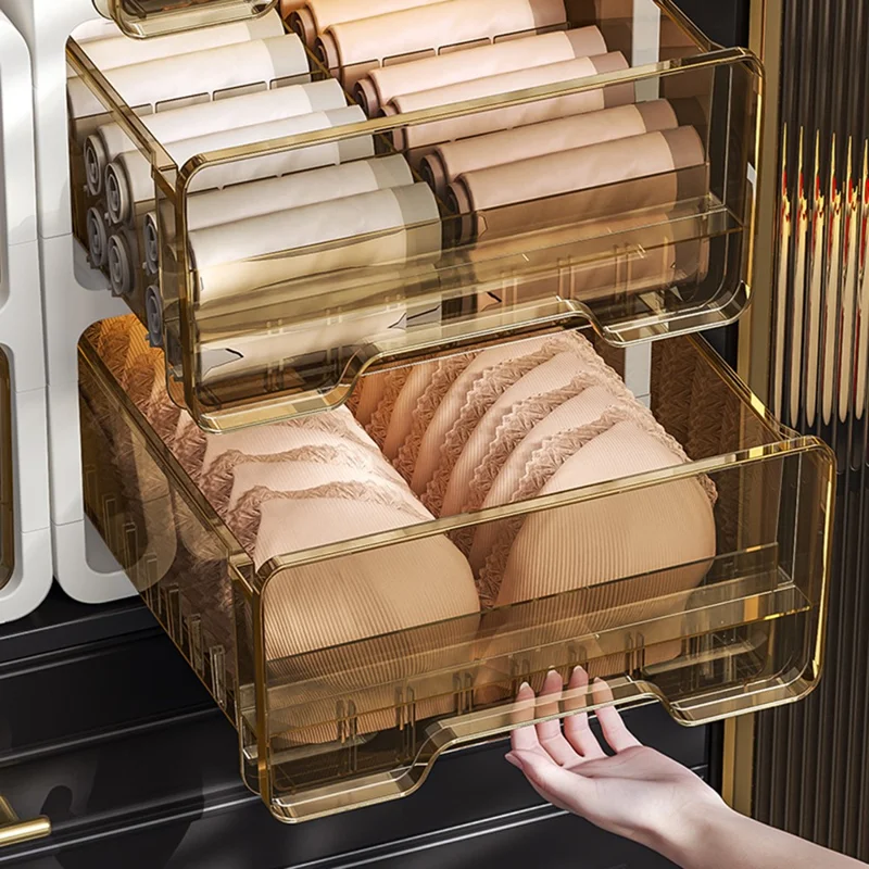 Ящик для хранения белья выдвижной, 3 яруса, 34x24x33 см, секционный, пылезащитный органайзер для носков, для шкафа