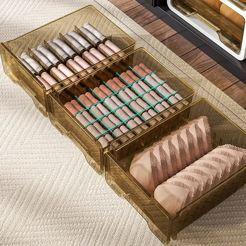 Ящик для хранения белья выдвижной, 3 яруса, 34x24x33 см, секционный, пылезащитный органайзер для носков, для шкафа