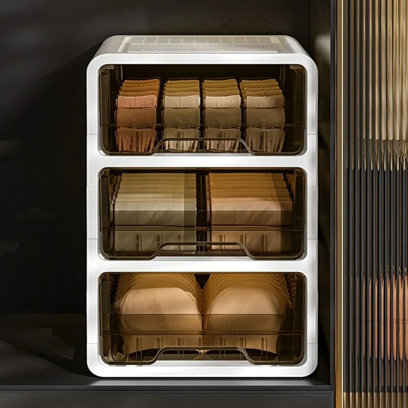 Ящик для хранения белья выдвижной, 3 яруса, 34x24x33 см, секционный, пылезащитный органайзер для носков, для шкафа