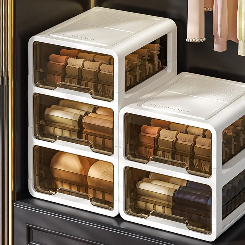 Ящик для хранения белья выдвижной, 3 яруса, 34x24x33 см, секционный, пылезащитный органайзер для носков, для шкафа