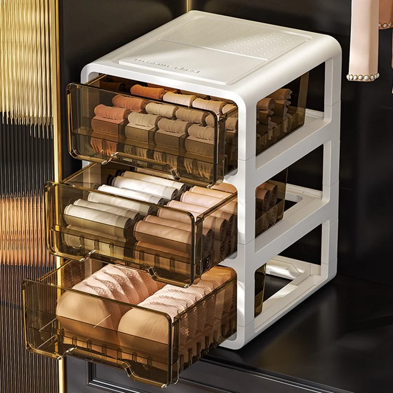 Ящик для хранения белья выдвижной, 3 яруса, 34x24x33 см, секционный, пылезащитный органайзер для носков, для шкафа