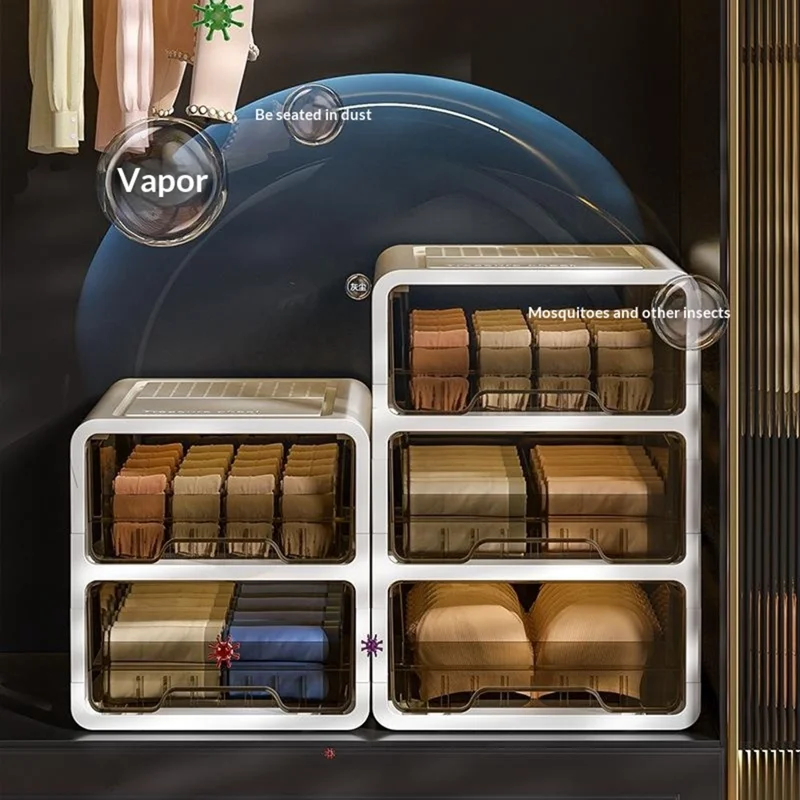 Ящик для хранения белья выдвижной, 3 яруса, 34x24x33 см, секционный, пылезащитный органайзер для носков, для шкафа