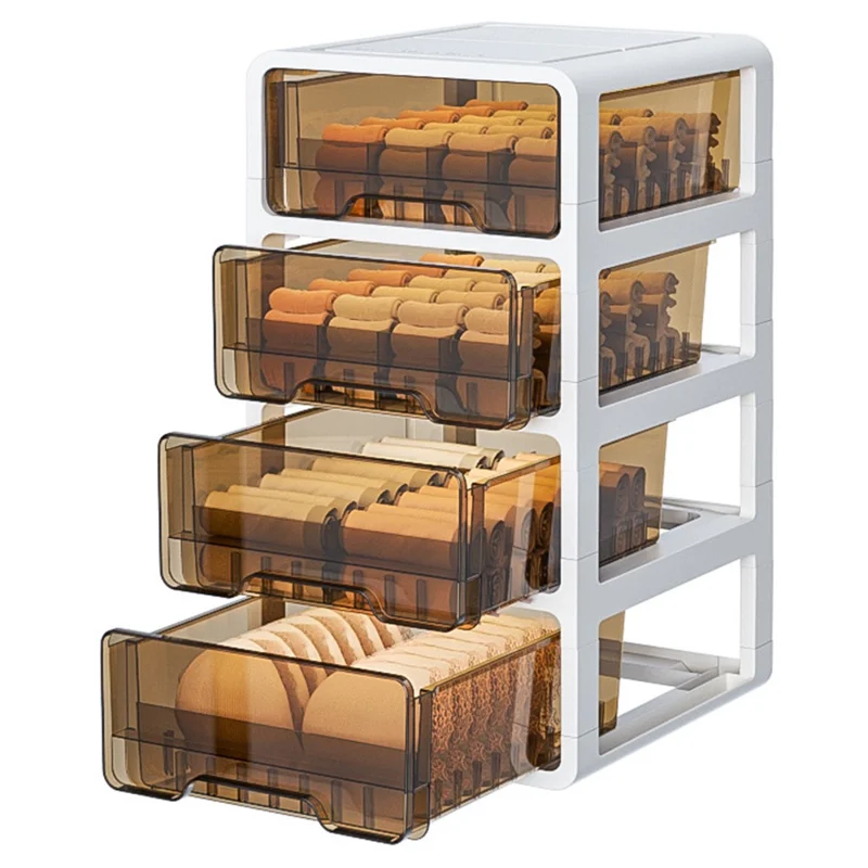 Scatola Organizzatore a 4 Strati con Cassetti, Contenitore per la Conservazione di Intimo e Calzini, Semi-trasparente e Compartimentato per la Camera da Letto