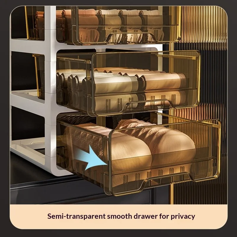 Scatola Organizzatore a 4 Strati con Cassetti, Contenitore per la Conservazione di Intimo e Calzini, Semi-trasparente e Compartimentato per la Camera da Letto