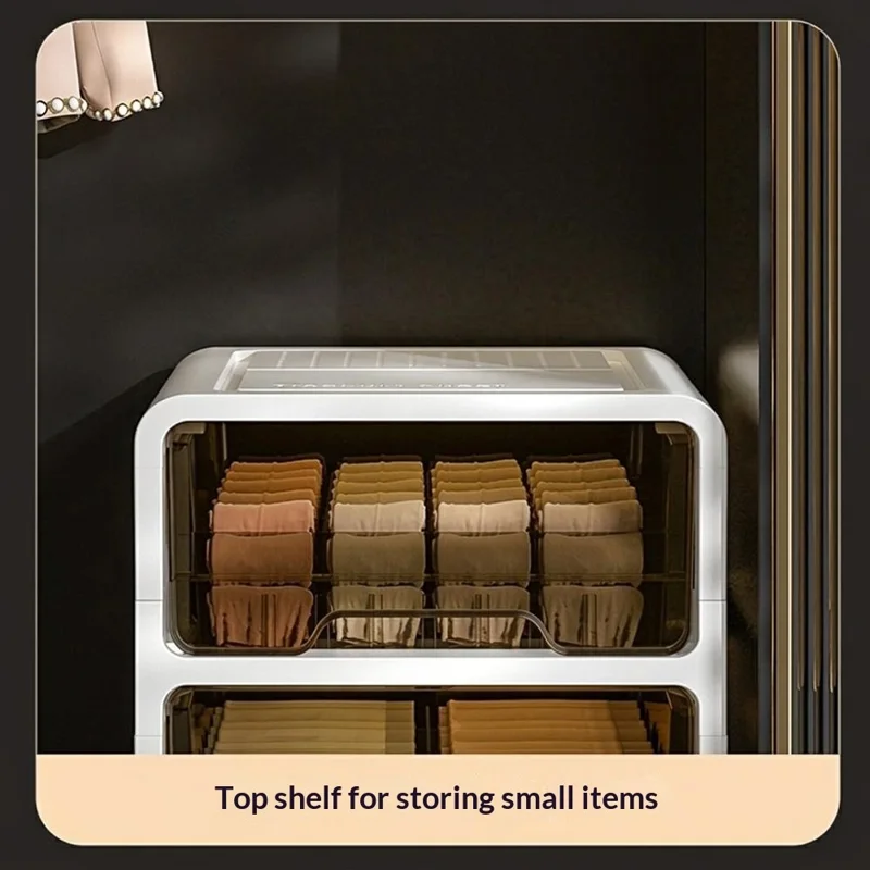 Scatola Organizzatore a 4 Strati con Cassetti, Contenitore per la Conservazione di Intimo e Calzini, Semi-trasparente e Compartimentato per la Camera da Letto