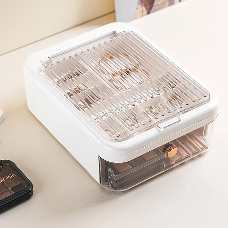 Doppio Strato Lusso Trasparente Gioielli Box Coperchio Scorrevole Scomparto Anello Orecchino Box Porta Trucchi - Bianco