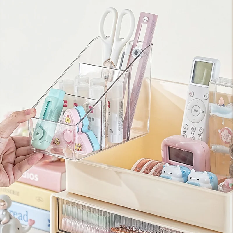 Настольный органайзер с несколькими отделениями, пенал для ручек, трапециевидная односекционная стойка для хранения в офис и учебу — бежевый