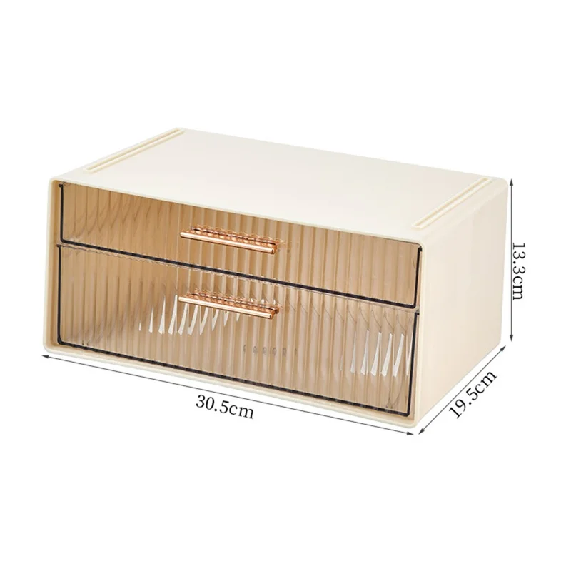 Scatola Organizzatore da Scrivania a 2 Livelli con Cassetti Doppi, Scatola Portaoggetti per Ufficio, Organizzazione per Cancelleria - Beige