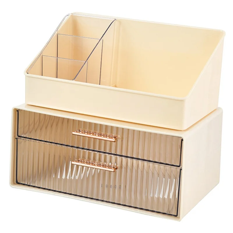 Креативная трапециевидная стойка для хранения и набор из двухъярусной коробки для хранения, настольный органайзер, держатель для ручек, контейнер для офиса и учебы — бежевый
