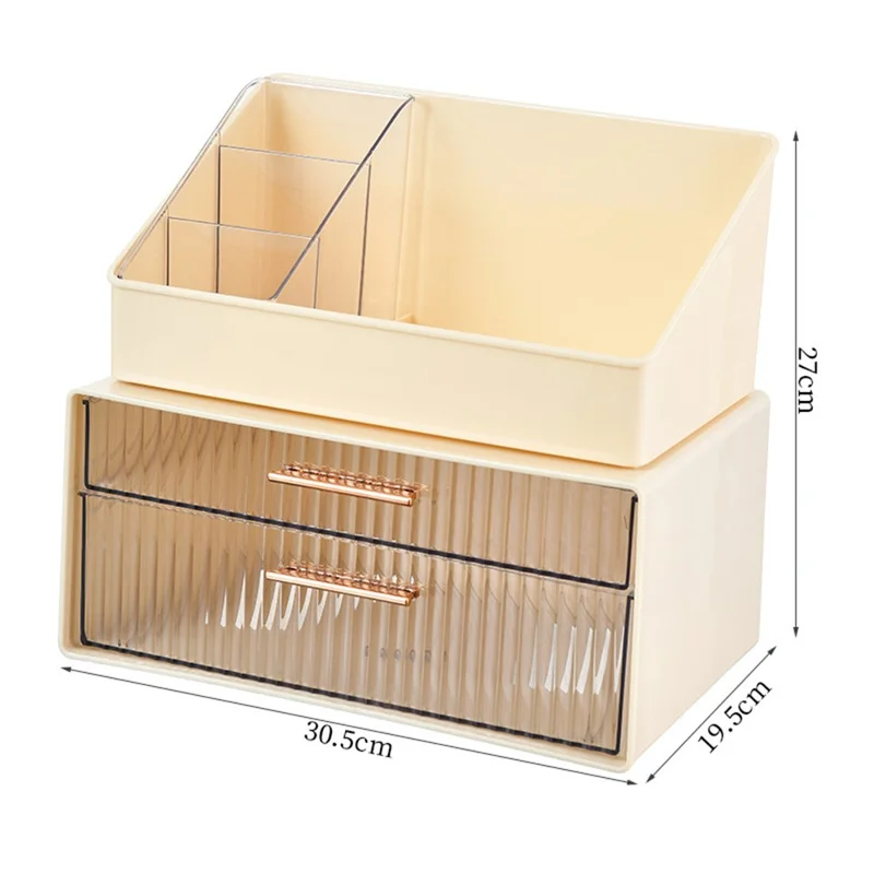 Креативная трапециевидная стойка для хранения и набор из двухъярусной коробки для хранения, настольный органайзер, держатель для ручек, контейнер для офиса и учебы — бежевый