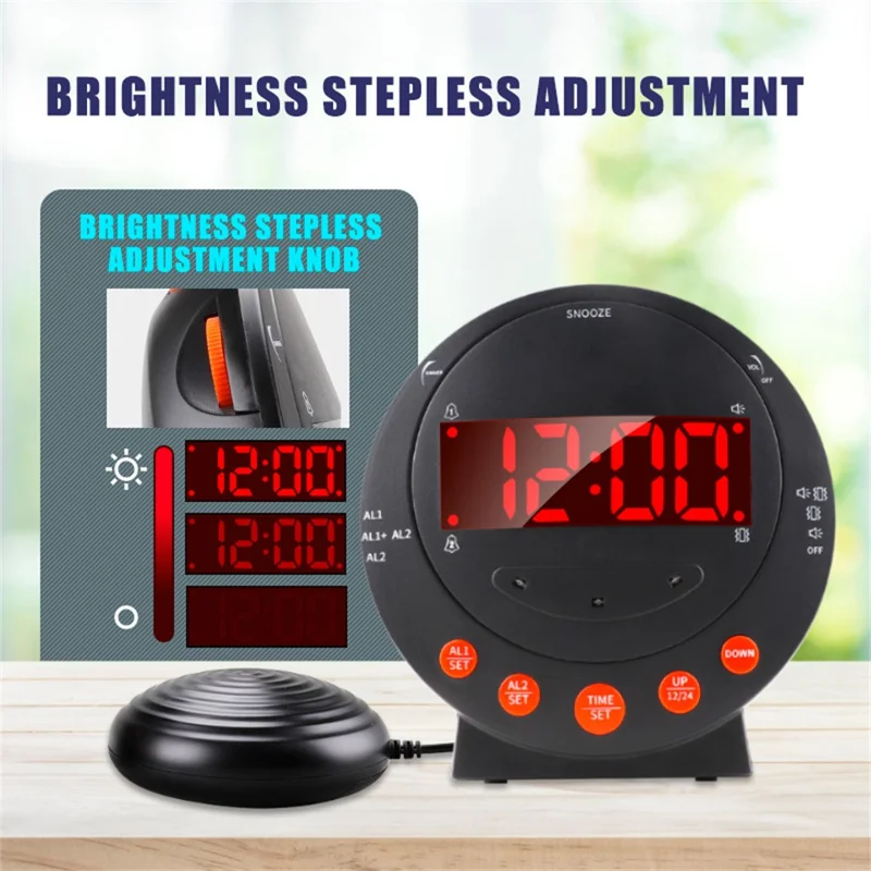 TS-BC610 LED Vibrating Flashing Light Loud Alarm Clock Phone Call Reminder for Hearing Impaired - Black