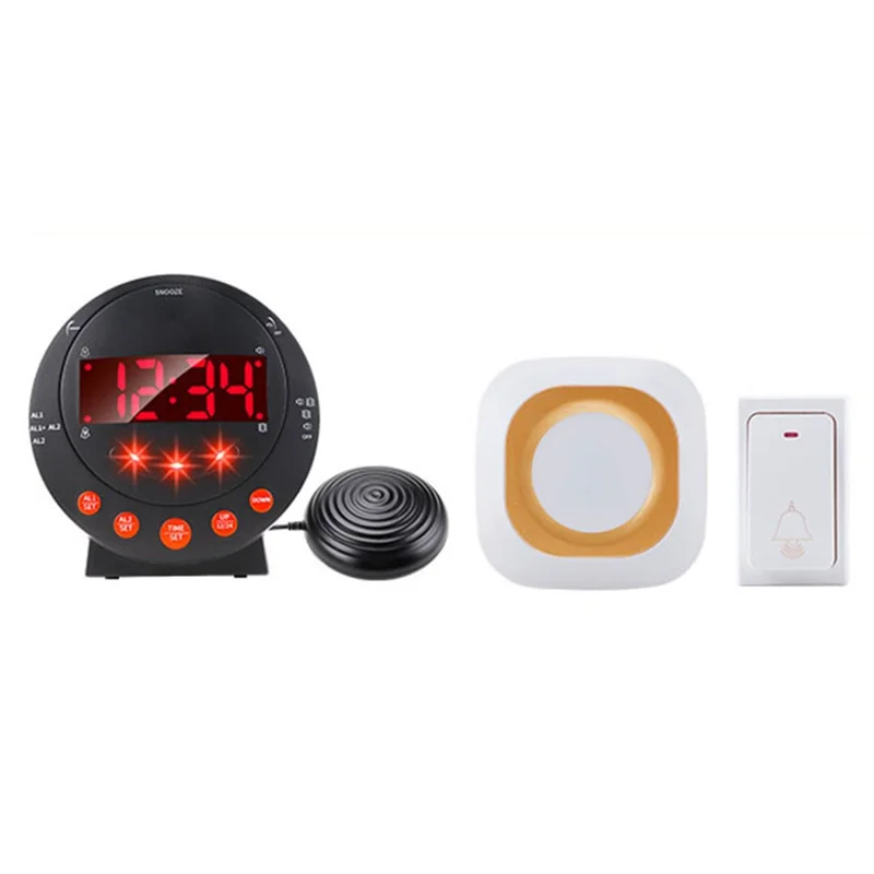 TS-BC620 LED Digital Vibrating Alarm Clock with Doorbell Reminder Deafness Hearing Impairment Alarm - Black