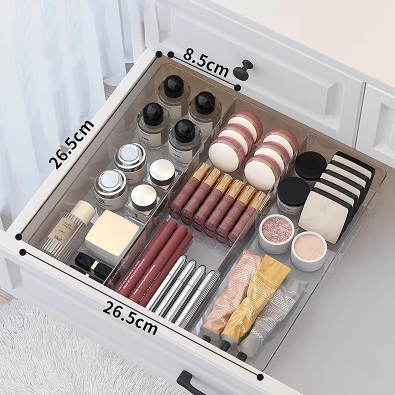 Scatola Organizzatore Trasparente con 3 Scomparti in Plastica per Scrivania, Cassetti, Trucchi, Cucina - Trasparente