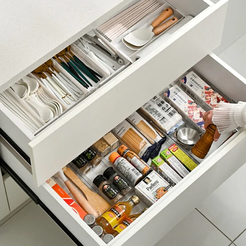 Scatola Organizzatore Trasparente con 3 Scomparti in Plastica per Scrivania, Cassetti, Trucchi, Cucina - Trasparente