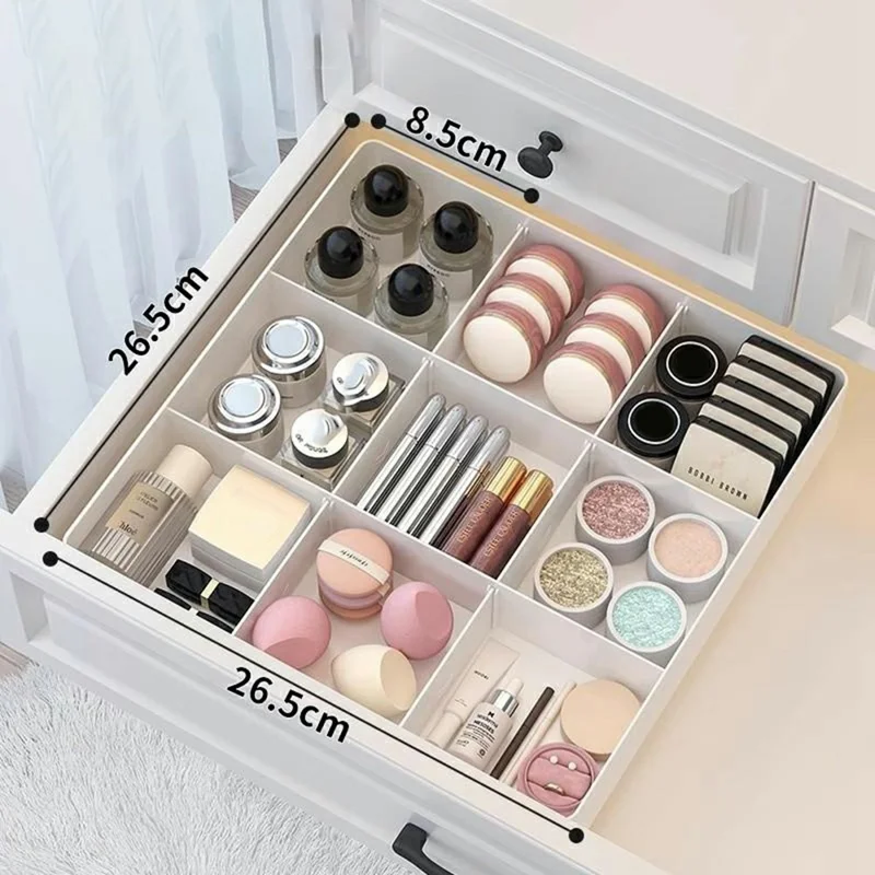 Scatola Organizzatore da Tavolo con 3 Scomparti in Plastica Trasparente per Trucchi, Cosmetici, Cucina - Bianco