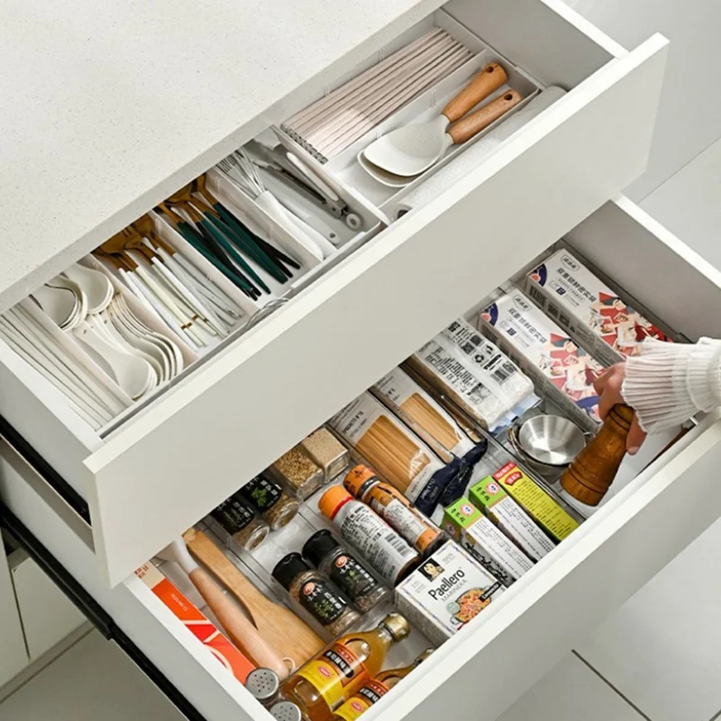 Scatola Organizzatore da Tavolo con 3 Scomparti in Plastica Trasparente per Trucchi, Cosmetici, Cucina - Bianco