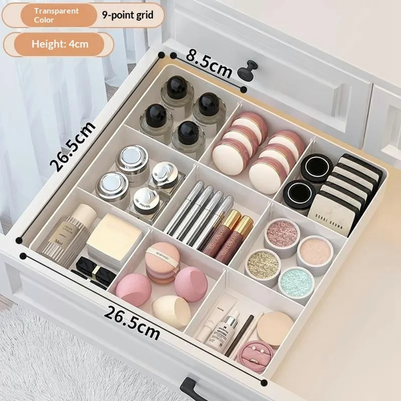 Scatola Organizzatore da Tavolo con 3 Scomparti in Plastica Trasparente per Trucchi, Cosmetici, Cucina - Bianco