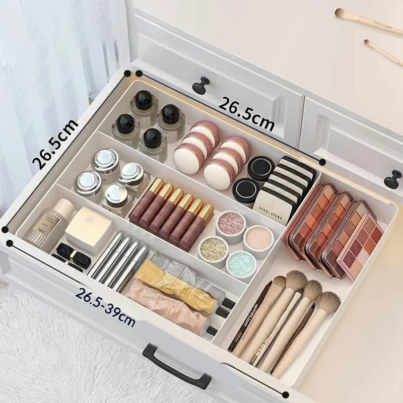 Scatola Organizzatore con 3 Scomparti Espandibile su Un Lato, Bianca, per Cassetti, Scrivania, Cosmetici, Cucina