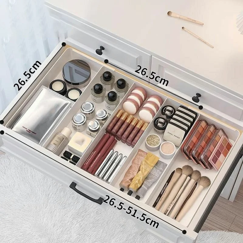 Scatola Organizzatore con 3 Scomparti a Sinistra/Destra Espandibile, Regolabile per Cassetti, Portatrucchi per Cucina e Scrivania - Bianco