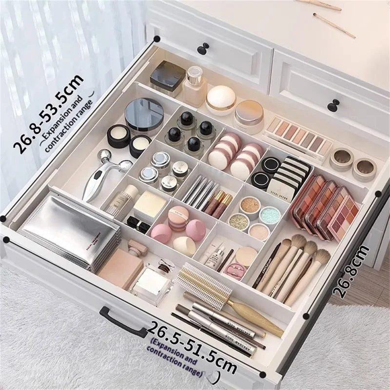 9 ячеек, 4-сторонний расширяемый органайзер для ящика, регулируемый белый ящик для хранения косметики, кухонных принадлежностей и настольных аксессуаров